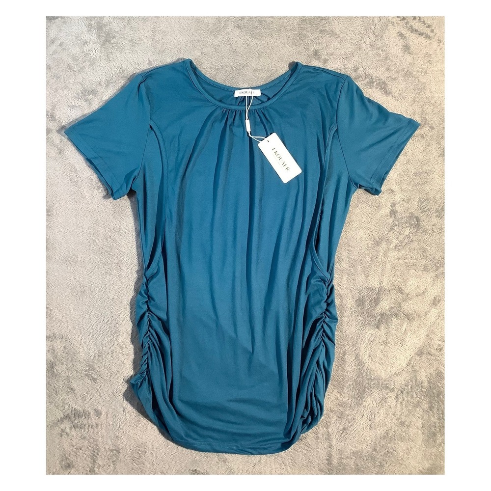 Ekouaer Maternity Ruched Teal Top‎ Size M NWT